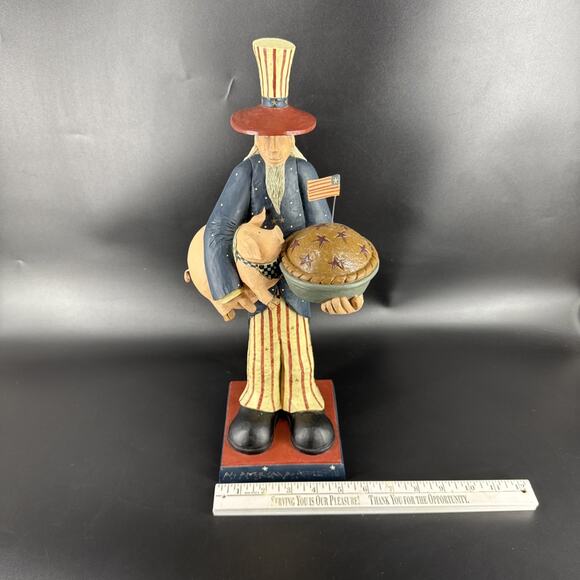 Williraye AS AMERICAN AS APPLE PIE 16" Figurine Uncle Sam w/Pig & Pie WW1325 - Picture 3 of 14